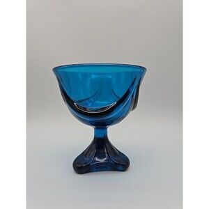 Viking Glass Epic Drape Blue Footed Thumprint Three Toe Compote